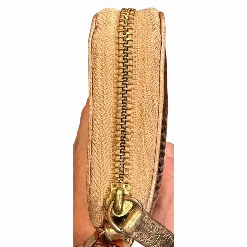Tory Burch Wallet Wristlet Rose Gold Zip-Around With Non Branded Scarf Bow Strap